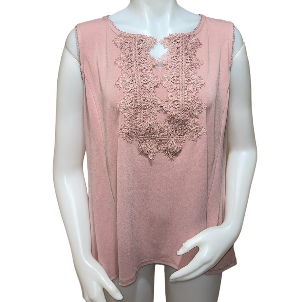 Pink Sleevless Blouse With Lace Embroidery Size Large